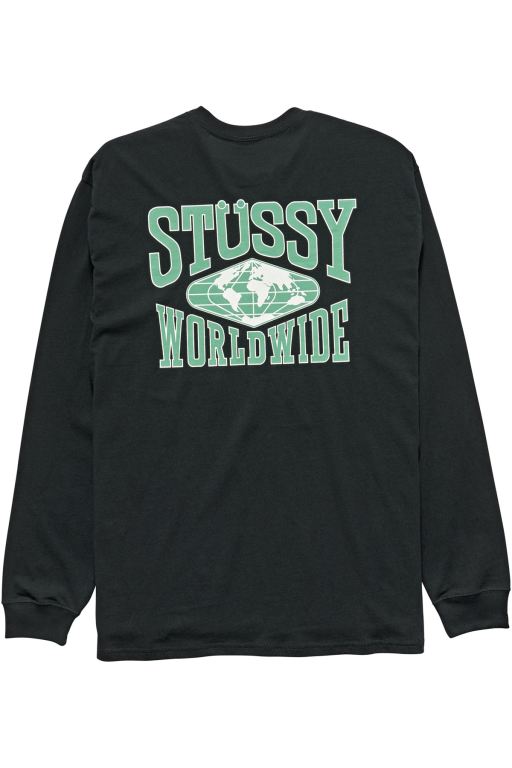 Stussy Mens Worldwide Long Sleeve T Shirt Black - XJDPK8093